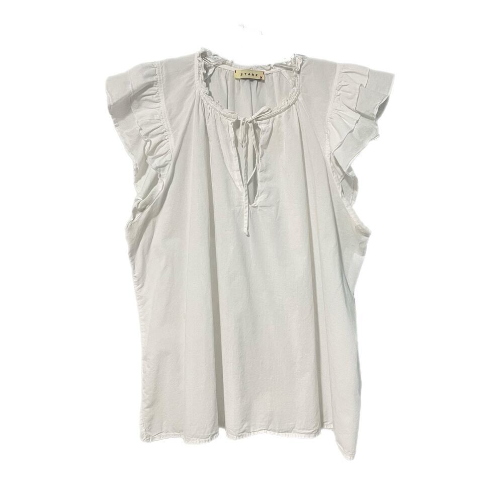 STARK X Tiered Ruffle Flutter Sleeve Top Size Large White Peasant Cottage Beach